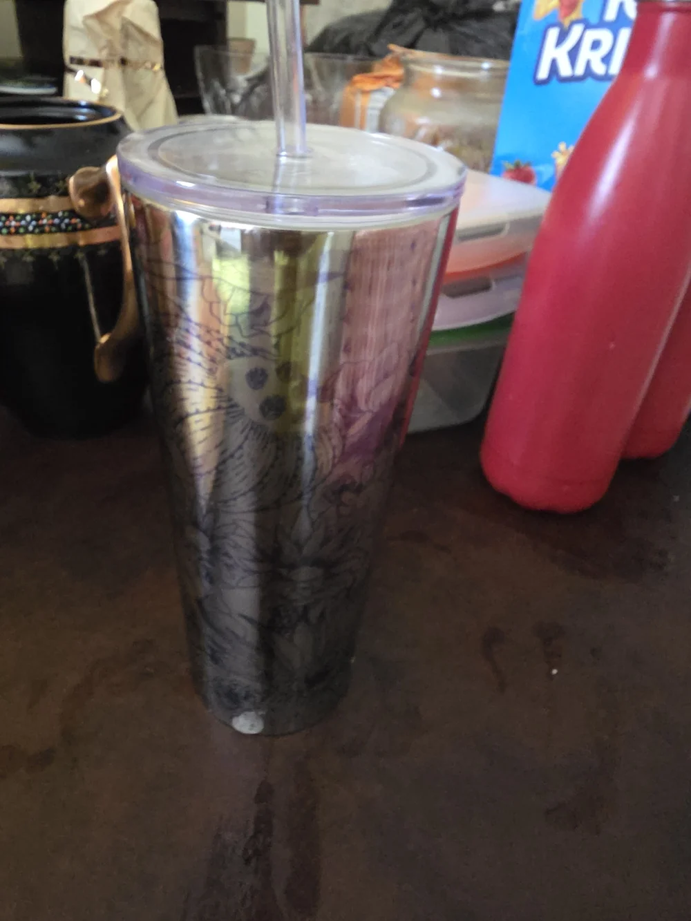 Starbucks Iridescent Floral Tumbler in Silver with Purple Accents